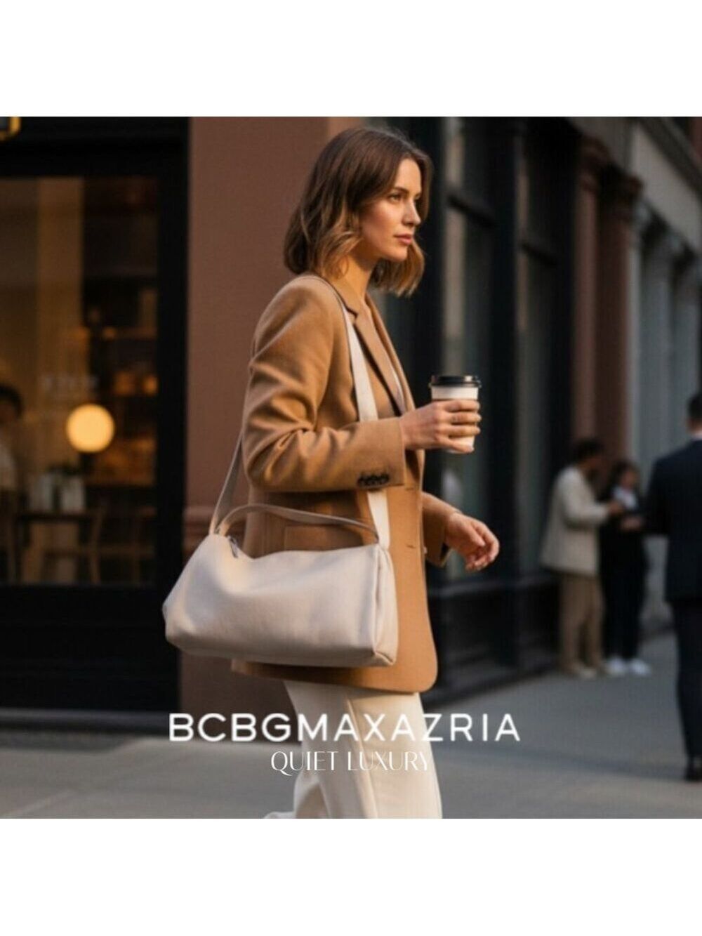 BCBG Maxazria Bone Faux Leather Satchel Crossbody Bag NWT Silver